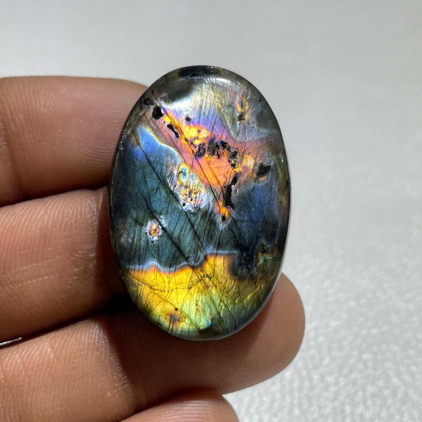 Natural Labradorite Cabochon: Oval Multicolor Loose Gemstone (55.10 Cts)