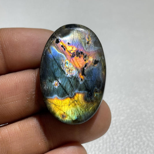 Natural Labradorite Cabochon: Oval Multicolor Loose Gemstone (55.10 Cts)