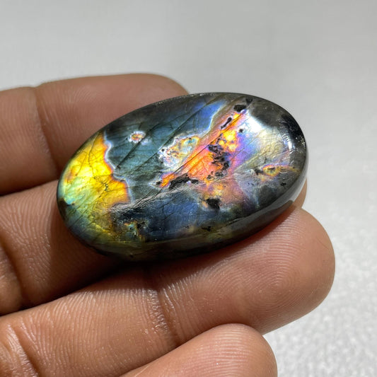 Natural Labradorite Cabochon: Oval Multicolor Loose Gemstone (55.10 Cts)