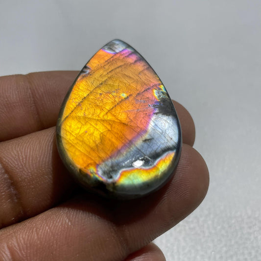 Natural Labradorite Pear Cabochon: Multicolor Gemstone (45.5x27x6.5 MM)