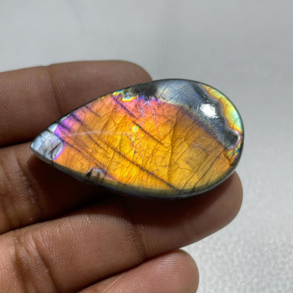 Natural Multicolor Labradorite Pear Cabochon, 45.5x27x6.5 MM, Loose Gemstone for Jewelry Making