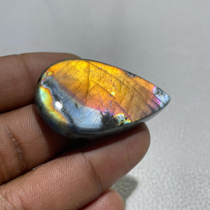 Natural Multicolor Labradorite Pear Cabochon, 45.5x27x6.5 MM, Loose Gemstone for Jewelry Making