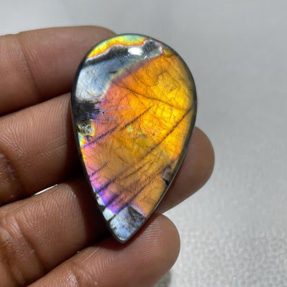 Natural Multicolor Labradorite Pear Cabochon, 45.5x27x6.5 MM, Loose Gemstone for Jewelry Making