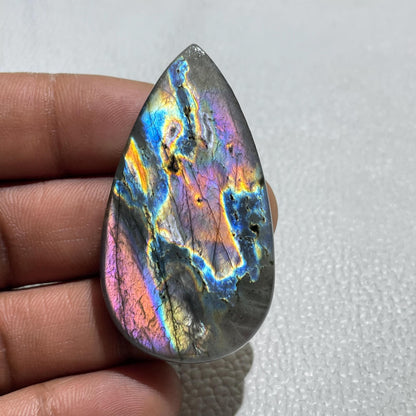Natural Multicolor Labradorite Pear Cabochon, 51.5x28x6.5x MM, Loose Gemstone for Jewelry Making