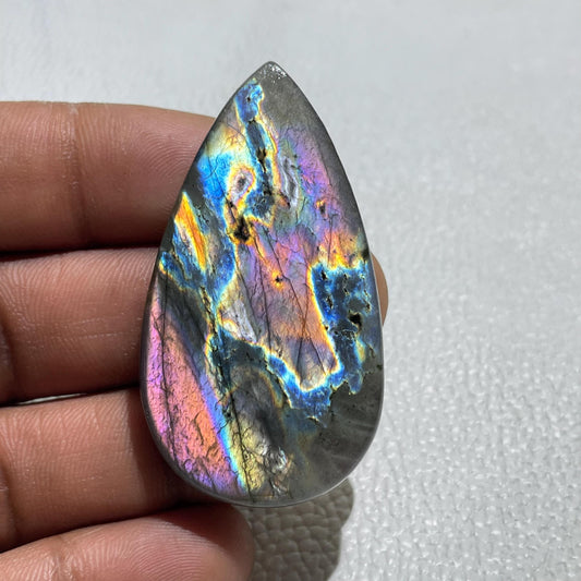 Natural Pear Labradorite Cabochon: Multicolor Gemstone (51.5x28x6.5x MM)