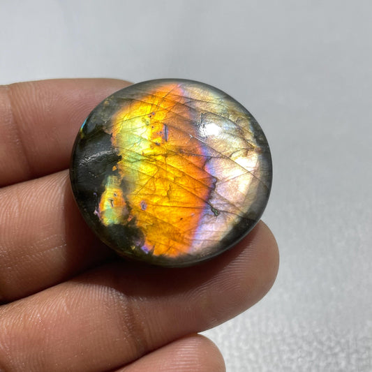 Multicolor Labradorite Cabochon: Natural Round Stone (31mm)