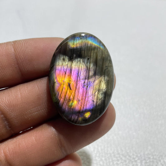 Natural Labradorite Cabochon: Multicolor Oval Gemstone (34x25x6 MM)