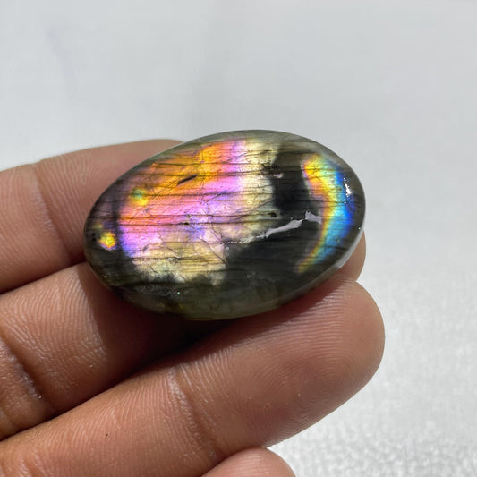 Natural Labradorite Cabochon: Multicolor Oval Gemstone (34x25x6 MM)