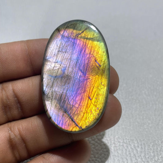 Oval Multicolor Labradorite Cabochon: Natural Loose Gemstone (51x29.5x7 MM)