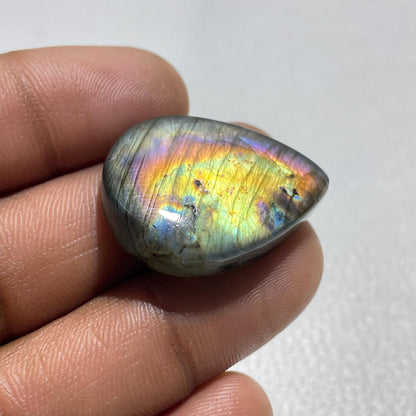 Natural Multi Fire Labradorite Pear Cabochon, 37.9 Cts, Loose Gemstone for Jewelry Making