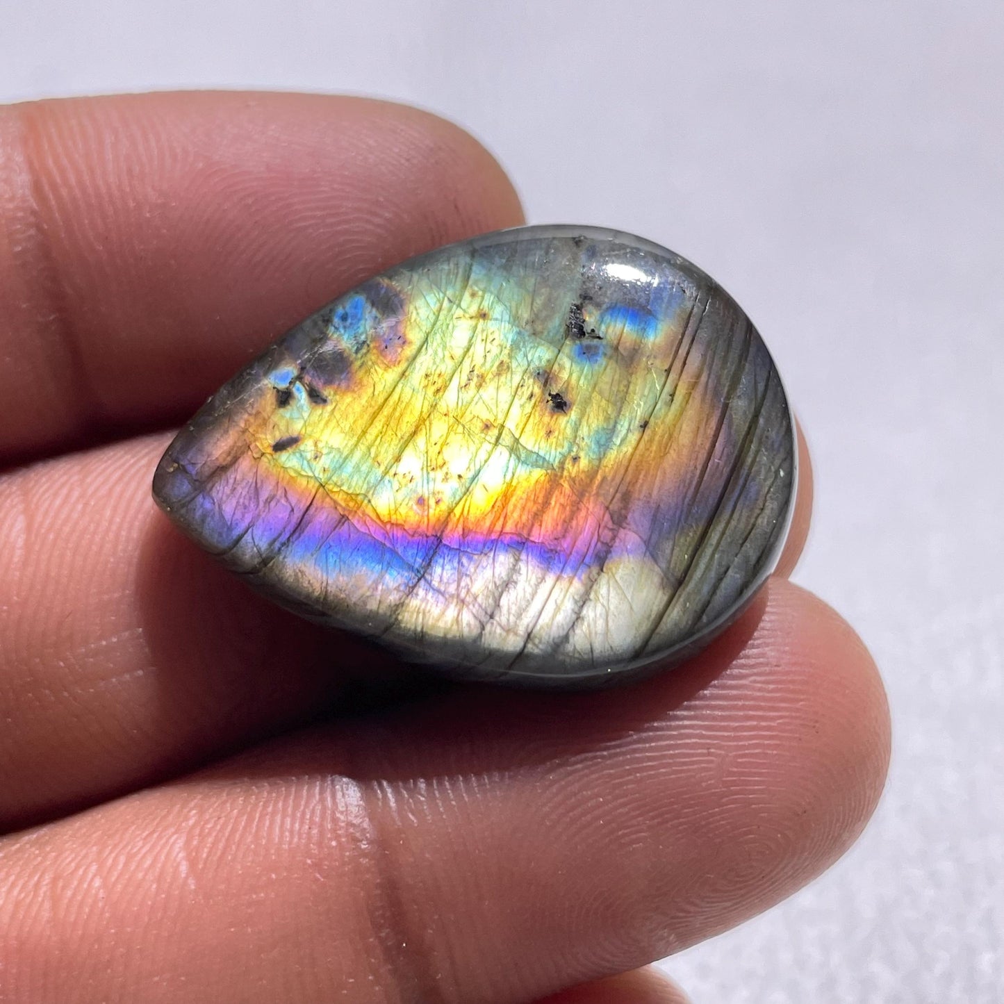 Natural Multi Fire Labradorite Pear Cabochon, 37.9 Cts, Loose Gemstone for Jewelry Making