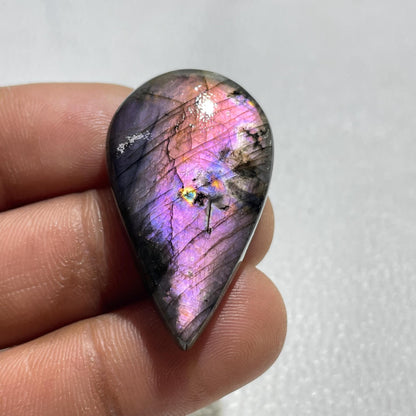 Multicolor Labradorite Pear Cabochon, - 38x23x6 mm, - 45.10, Loose Gemstone for Jewelry Making