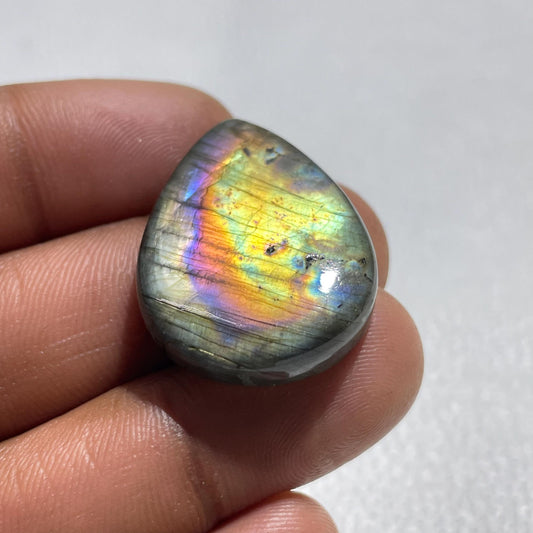 Natural Multi Fire Labradorite Cabochon: Pear Cut Loose Gemstone, 37.9 Cts