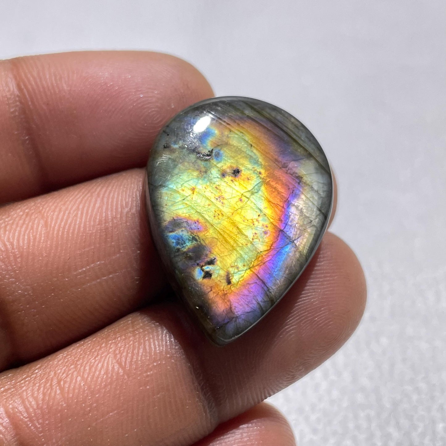Natural Multi Fire Labradorite Pear Cabochon, 37.9 Cts, Loose Gemstone for Jewelry Making