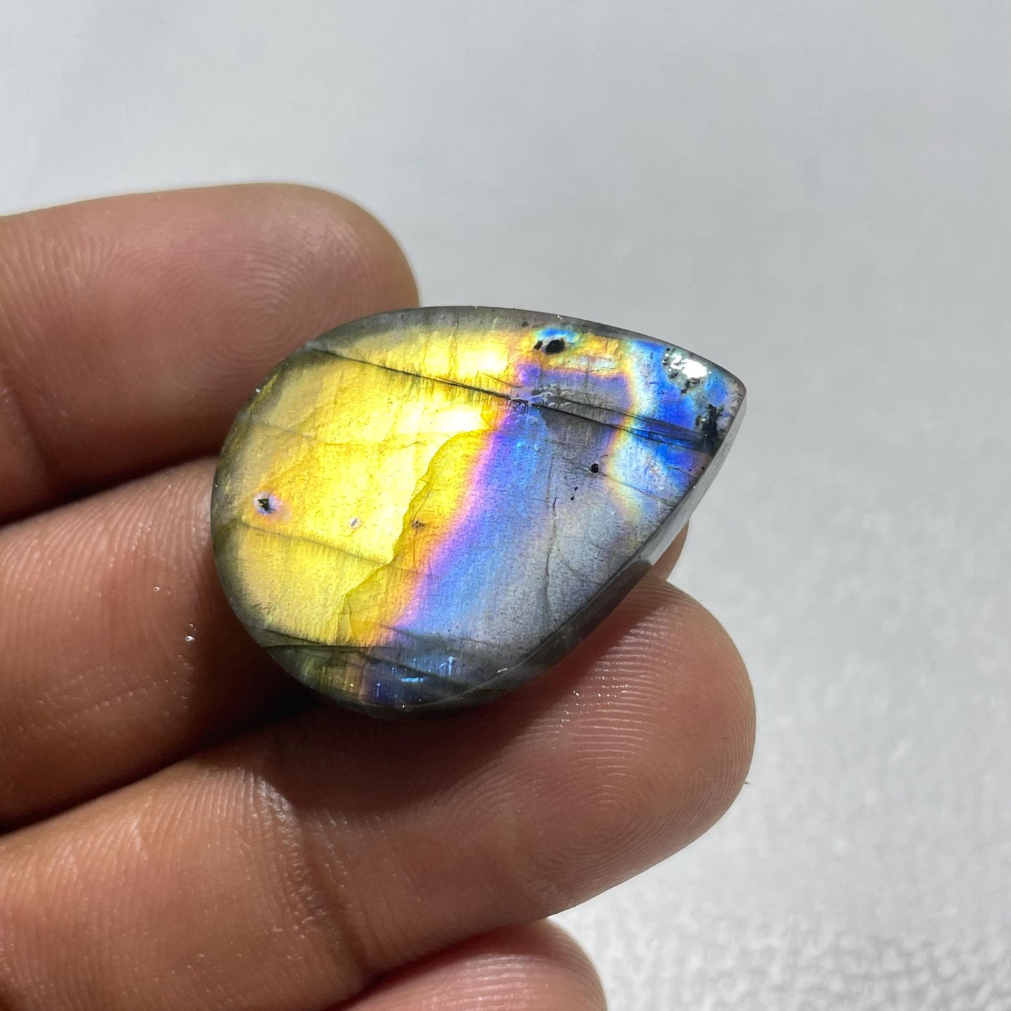 Natural Purple Flash Labradorite Pear Cabochon, 40x29x6.5 MM, Loose Gemstone for Jewelry Making
