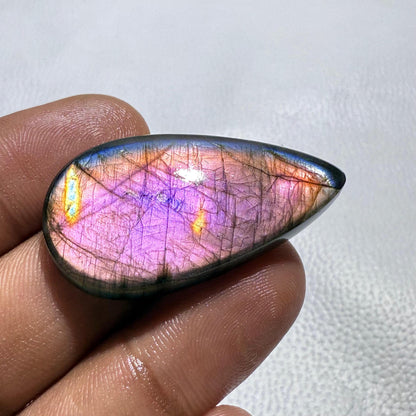 Pear Labradorite Cabochon: Purple Gemstone for Jewelry Making (40x21x6 MM, 43.3 Cts