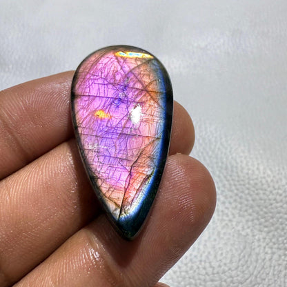 Pear Labradorite Cabochon: Purple Gemstone for Jewelry Making (40x21x6 MM, 43.3 Cts