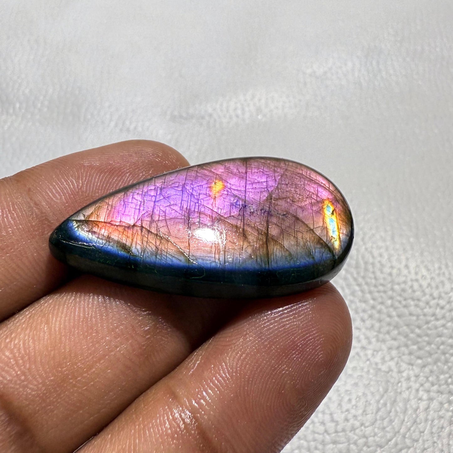 Purple Labradorite Pear Cabochon, 40x21x6 MM, 43.3 Cts, Loose Gemstone for Jewelry Making