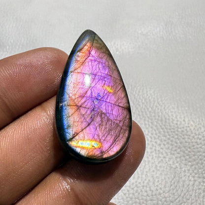 Pear Labradorite Cabochon: Purple Gemstone for Jewelry Making (40x21x6 MM, 43.3 Cts
