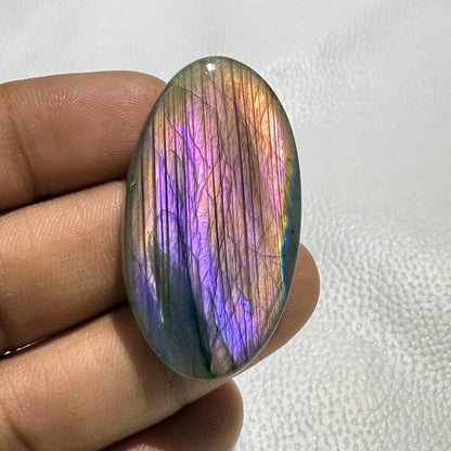Oval Labradorite Cabochon: Purple Multicolor Gemstone (43x24x7 MM, 62.2 Cts)