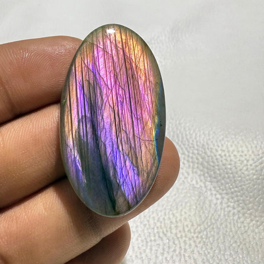 Oval Labradorite Cabochon: Purple Multicolor Gemstone (43x24x7 MM, 62.2 Cts)