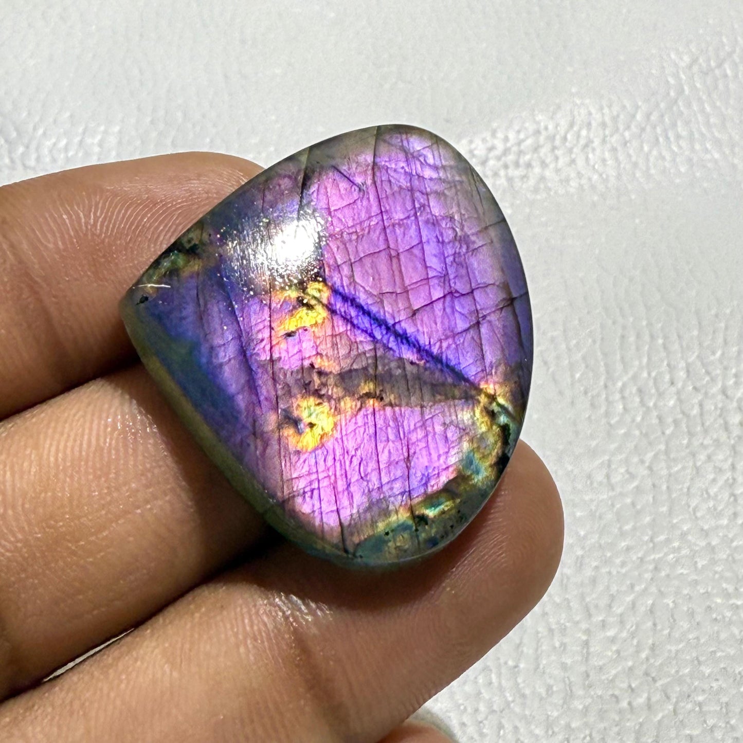 Purple Labradorite Pear Cabochon, 36x32x6 MM, 53.9 Cts, Loose Gemstone for Jewelry Making