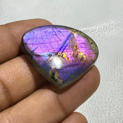 Purple Labradorite Pear Cabochon, 36x32x6 MM, 53.9 Cts, Loose Gemstone for Jewelry Making