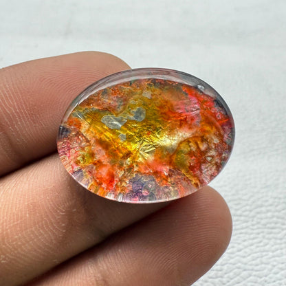Handmade Dico Glass Cabochon: Multi-Color Oval Gemstone, 27x20x7 mm