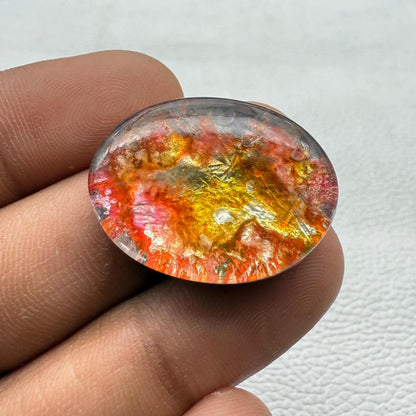 Handmade Dico Glass Cabochon: Multi-Color Oval Gemstone, 27x20x7 mm
