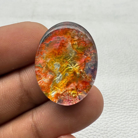 Handmade Dico Glass Cabochon: Multi-Color Oval Gemstone, 27x20x7 mm