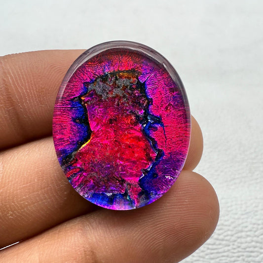 Oval Dico Glass Cabochon: Multi-Color Gemstone for Making Jewelry, (30x24x7 mm, 39.8 Cts