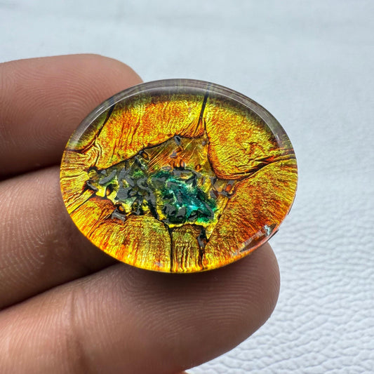 Multi-Color Dico Glass Cabochon: Oval Gemstone for Pendants (29x23x6 mm, 36 Cts)