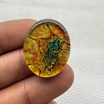 Multicolor Dico Glass Oval Cabochon, 29x23x6 mm, 36 Cts, Loose Gemstone for Jewelry Making