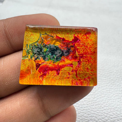 Multicolor Dico Glass Cushion Cabochon, 30x23x7 mm, 48.7 Cts, Loose Gemstone for Jewelry Making