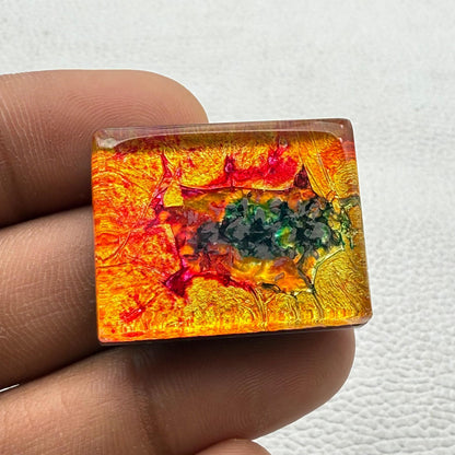 Multicolor Dico Glass Cushion Cabochon, 30x23x7 mm, 48.7 Cts, Loose Gemstone for Jewelry Making