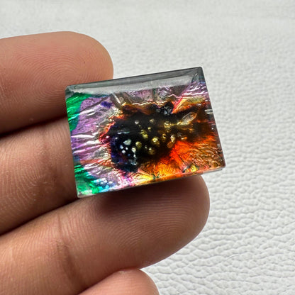 Lab-Grown Multicolor Dico Glass Cushion Cabochon, 24x18x8 mm, 34.1 Cts, Loose Gemstone for Jewelry Making