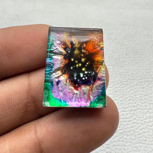 Lab-Grown Dico Glass Cabochon: Multi-Color Cushion Gemstone (24x18x8 mm, 34.1 Cts)