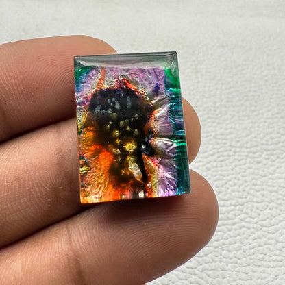 Lab-Grown Multicolor Dico Glass Cushion Cabochon, 24x18x8 mm, 34.1 Cts, Loose Gemstone for Jewelry Making