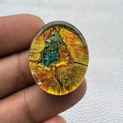 Multicolor Dico Glass Oval Cabochon, 29x23x6 mm, 36 Cts, Loose Gemstone for Jewelry Making