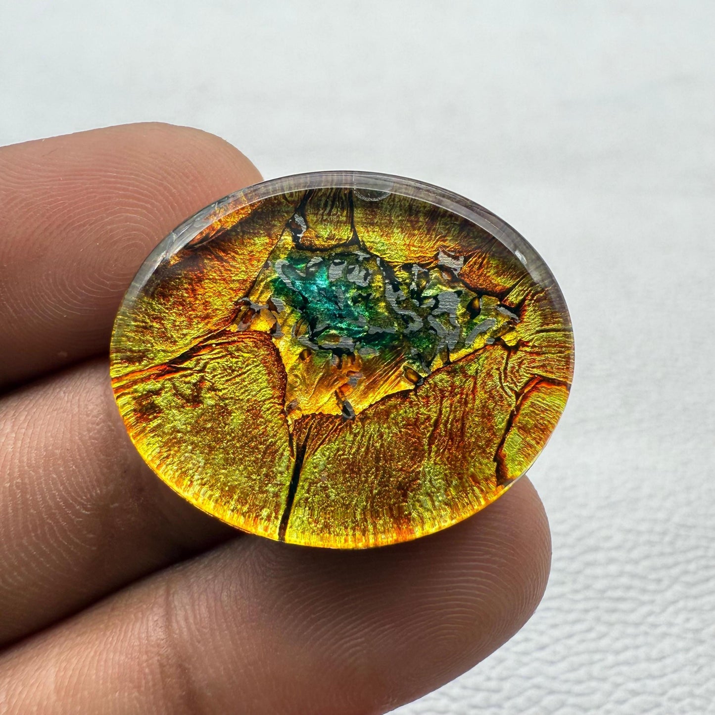 Multi-Color Dico Glass Cabochon: Oval Gemstone for Pendants (29x23x6 mm, 36 Cts)