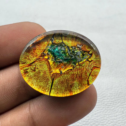 Multicolor Dico Glass Oval Cabochon, 29x23x6 mm, 36 Cts, Loose Gemstone for Jewelry Making