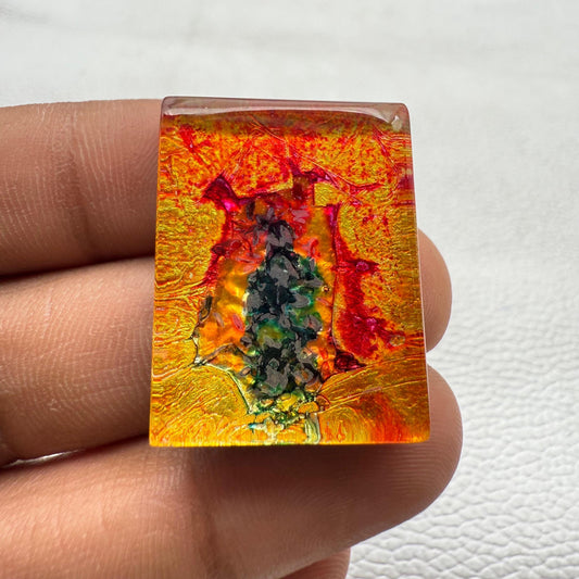 Dico Glass Cabochon: Multi-Color Cushion Gemstone for Pendants (30x23x7 mm, 48.7 Cts)