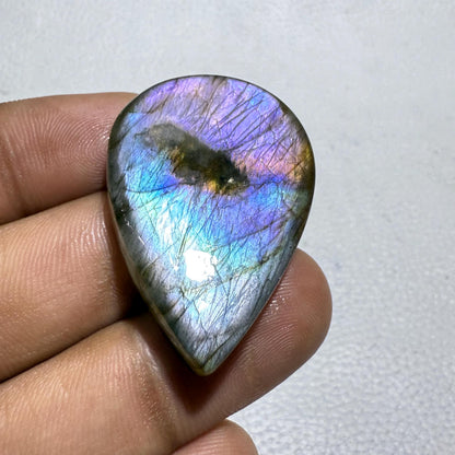 Natural Purple Labradorite Pear Cabochon, 63.3 Cts, Loose Gemstone for Jewelry Making