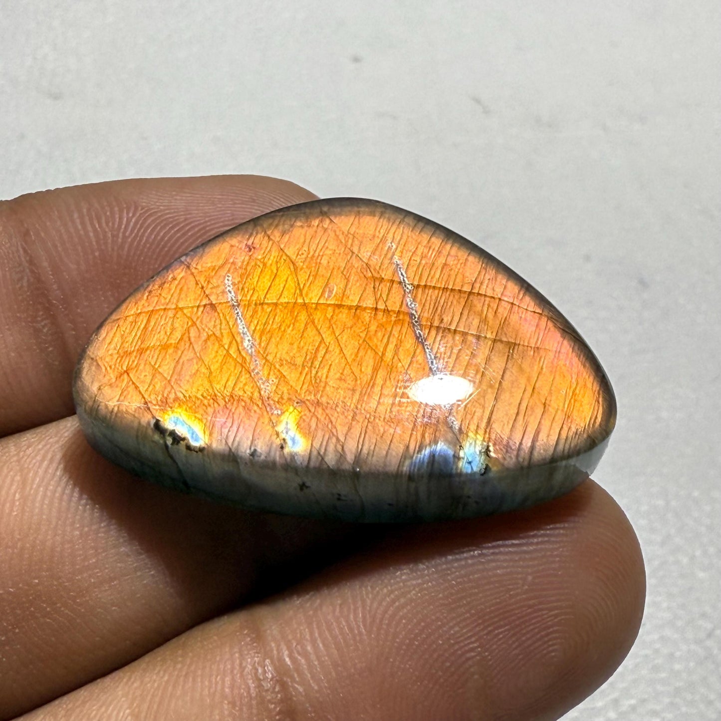 Natural Multicolor Labradorite Cabochon, 34x22x7 mm, Loose Gemstone for Jewelry Making