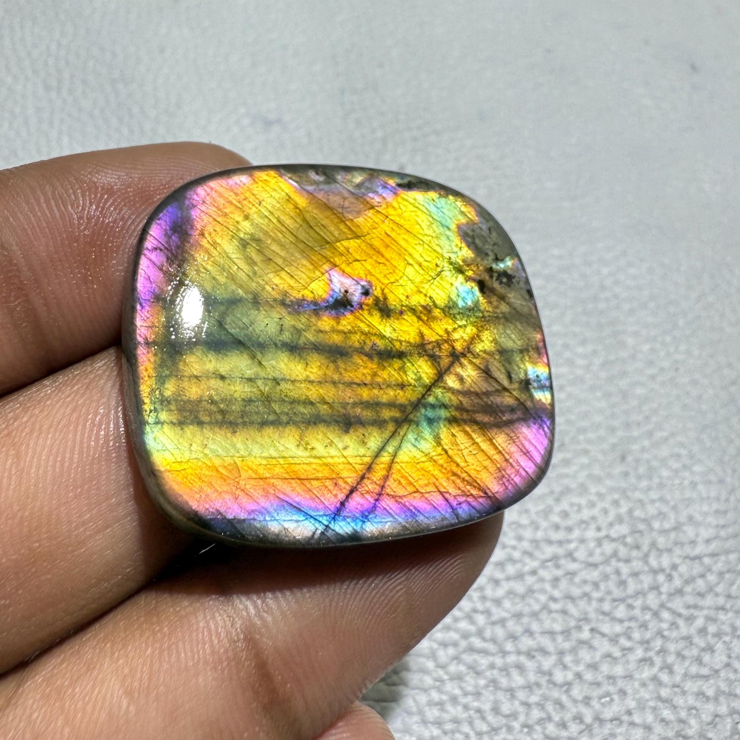 Natural Multicolor Labradorite Cabochon, 35x30.5x6 MM, 66.7 Cts, Loose Gemstone for Jewelry Making