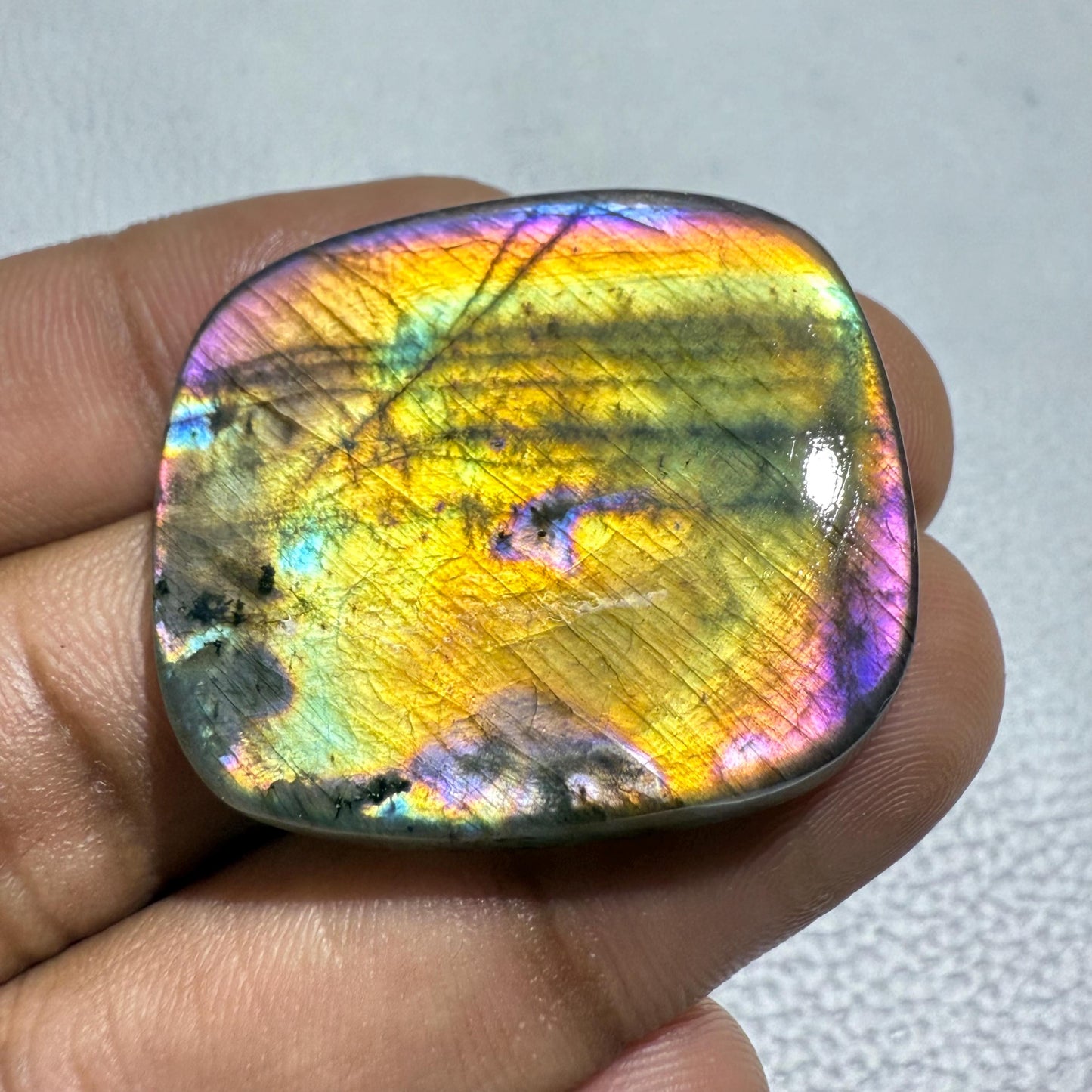 Natural Multicolor Labradorite Cabochon, 35x30.5x6 MM, 66.7 Cts, Loose Gemstone for Jewelry Making