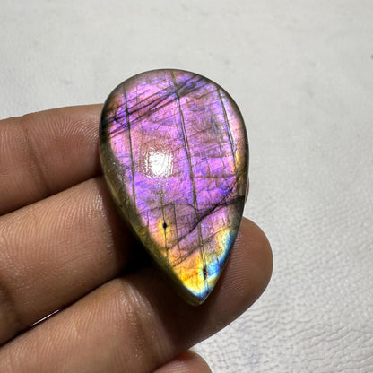 Natural Purple Flash Labradorite Pear Cabochon, Loose Gemstone for Jewelry Making