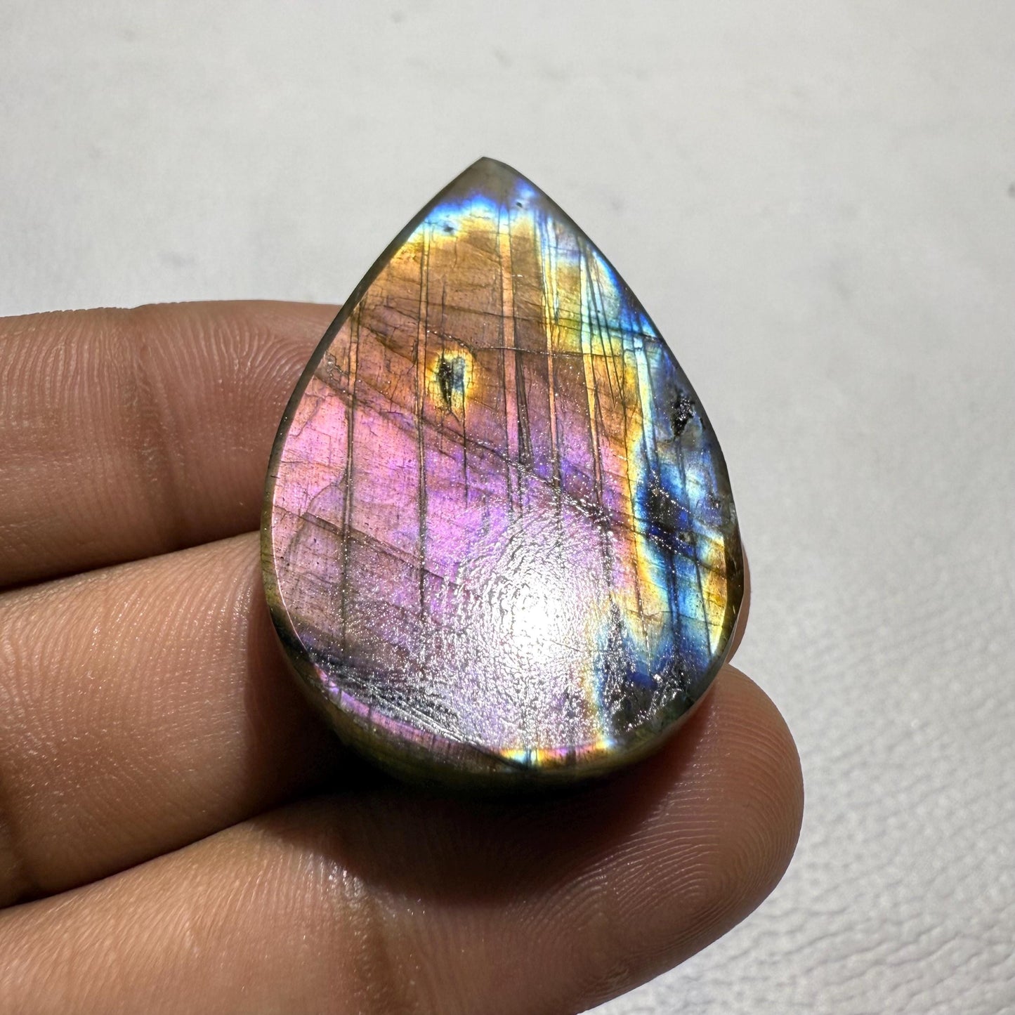 Natural Purple Flash Labradorite Pear Cabochon, Loose Gemstone for Jewelry Making