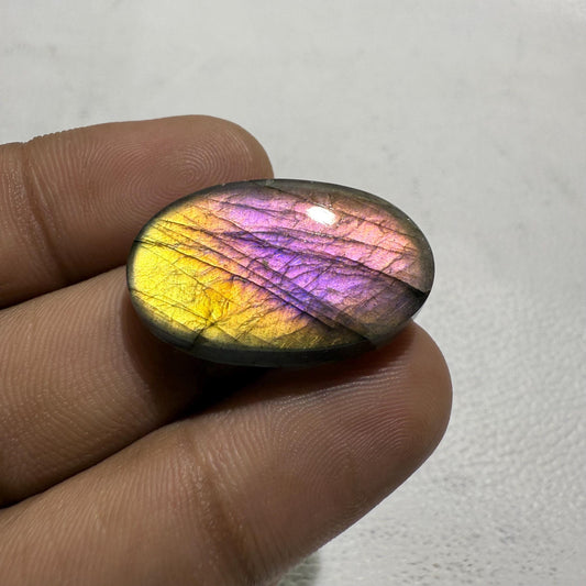 Authentic Purple Labradorite Cabochon: Multicolor Oval Gemstone, Madagascar