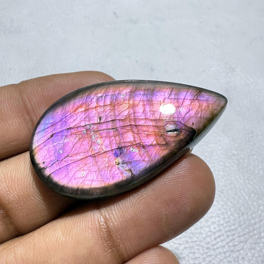 Purple Madagascar Labradorite Pear Cabochon: Designer Gemstone, 59 Cts